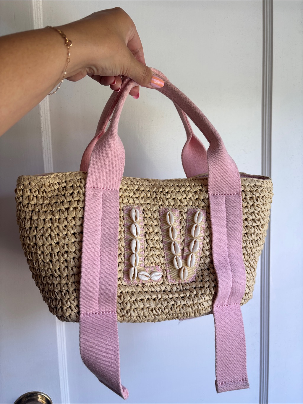Stoney Clover Small Pink Raffia Straw Tote